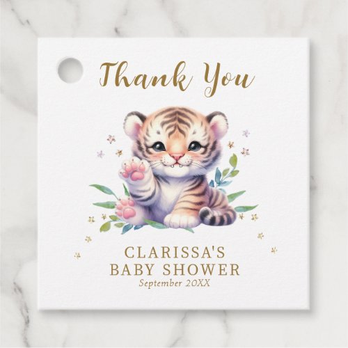 Cute Animal Tiger Stars White Baby Shower Favor Tags