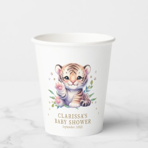 Cute Animal Tiger Stars White Baby Shower Paper Cups