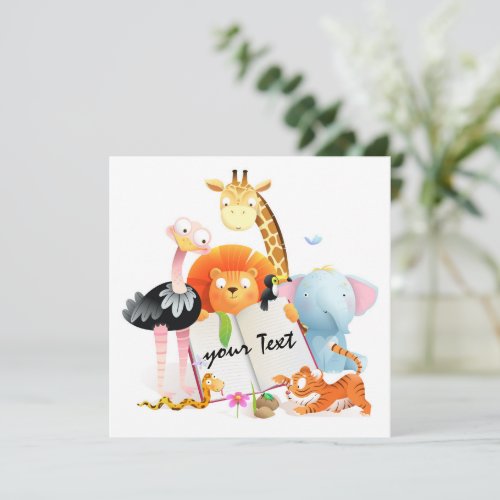 Cute Animal Toon Reading Custom Text  Invitation