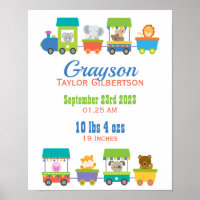 Cute Animal Train Baby Nursery Poster