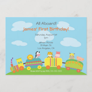Cute Animal Train Birthday Party Invitation