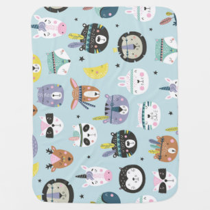 Cute Animal Tribal: Boho Pattern Baby Blanket
