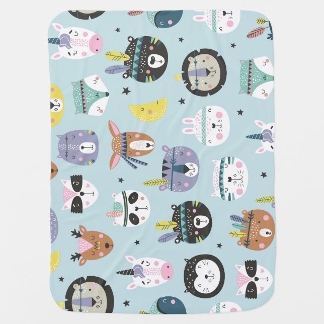 Cute Animal Tribal: Boho Pattern Baby Blanket (Front)