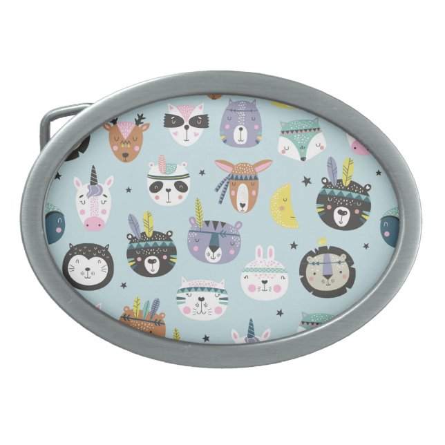 Cute Animal Tribal: Boho Pattern Belt Buckle (Front)