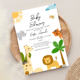 Cute Animal Woodland Safari Baby Shower Invitation