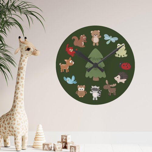 Cute animal woodlands clock