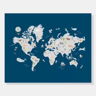Cute Animal World Map Foam Board