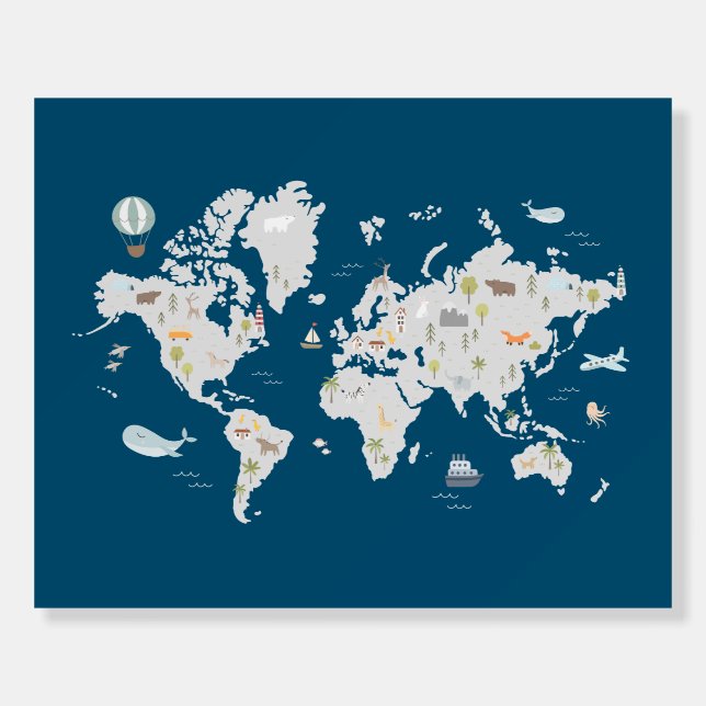 Cute Animal World Map Foam Board (Front)