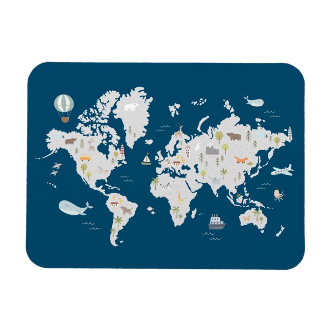Cute Animal World Map Magnet (Horizontal)