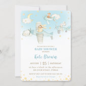 Cute Animals Airplanes Stars Sky Baby Shower Boy Invitation (Front)