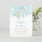 Cute Animals Airplanes Stars Sky Baby Shower Boy Invitation (Standing Front)