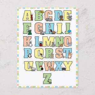 Cute Animals Alphabet Letters Educational Postcard