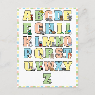 Cute Animals Alphabet Letters Educational Postcard