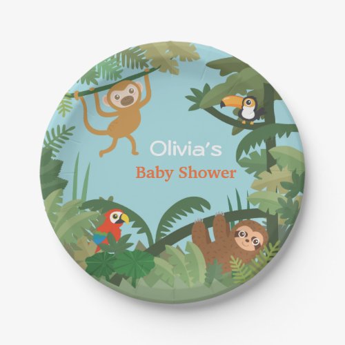 Cute Animals Amazon Jungle Baby Shower Supplies Paper Plates