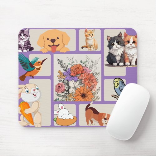 cute animals and flowers  mouse pad