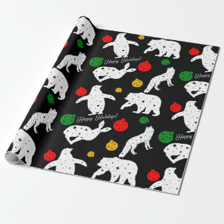 Cute Animals and Ornaments on Black Background Wrapping Paper
