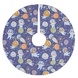 Cute Animals Astronauts Brushed Polyester Tree Ski Skirt