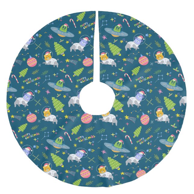 Cute Animals Astronauts Brushed Polyester Tree Skirt (Front)