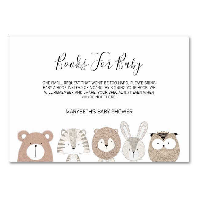 Cute Animals Baby Shower Bring A Book Request Card (Front)