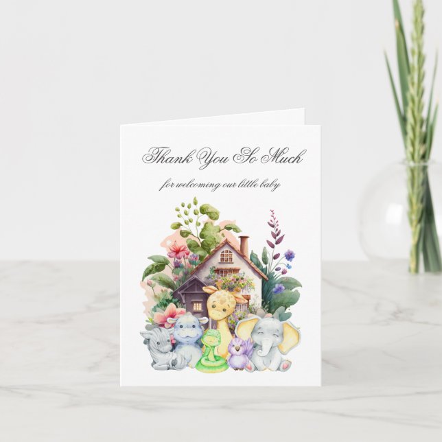 Cute Animals Baby Shower Folded Thank You Card (Front)