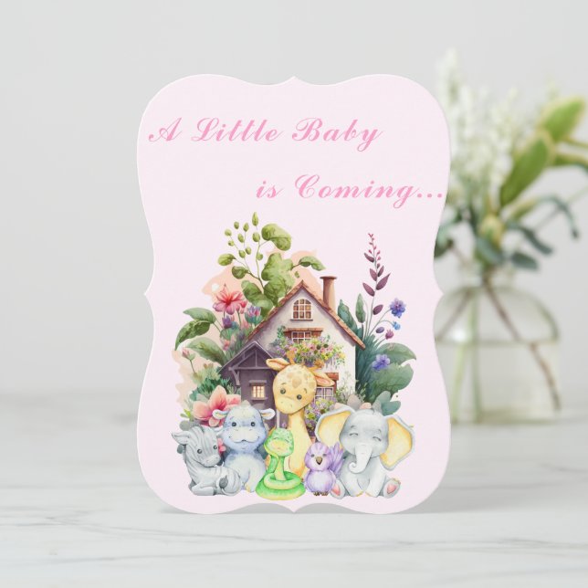 Cute Animals Baby Shower Invitation | Pink (Standing Front)