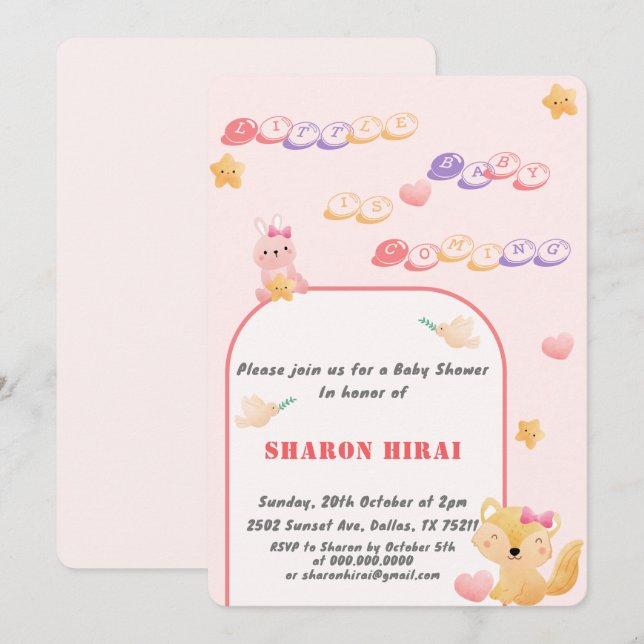 Cute Animals Baby Shower Invitation - Pink (Front/Back)