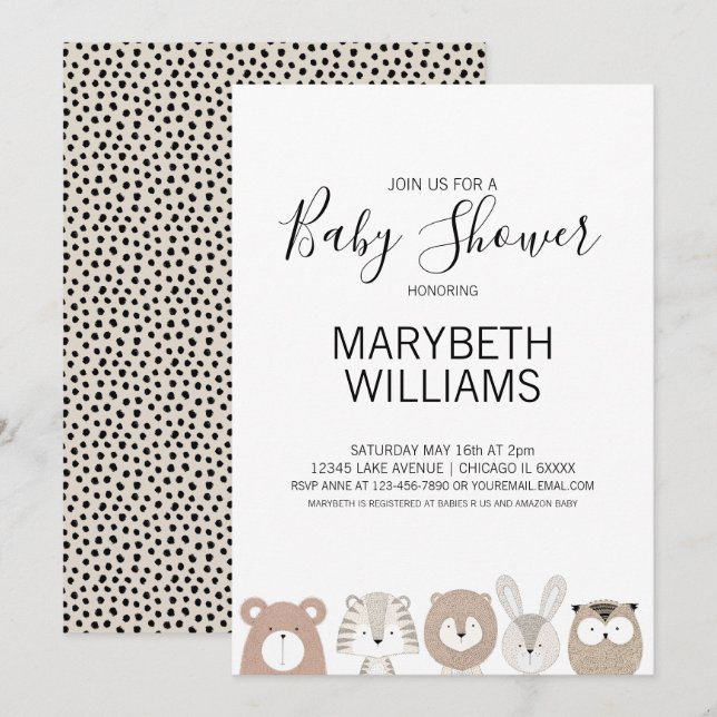 Cute Animals Baby Shower Party Invitation Card (Front/Back)