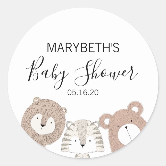 Cute Animals Baby Shower Sticker (Front)