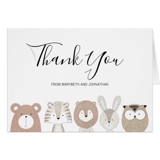 Cute Animals Baby Shower Thank You Card (Front Horizontal)