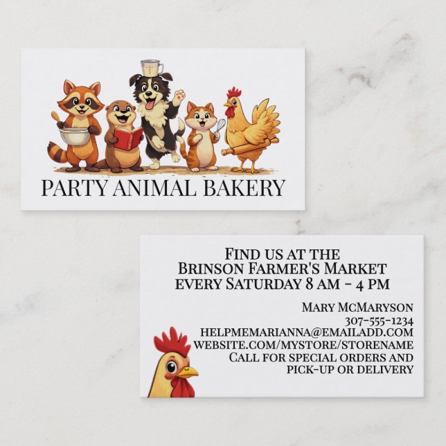 Cute animals baking baker bakery pastry chef business card (Front/Back)