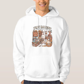 Cute animals baking cupcakes and bread in a miniat hoodie