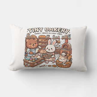 Cute animals baking cupcakes and bread in a miniat lumbar pillow