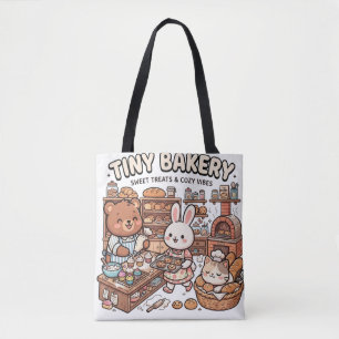 Cute animals baking cupcakes and bread tote bag