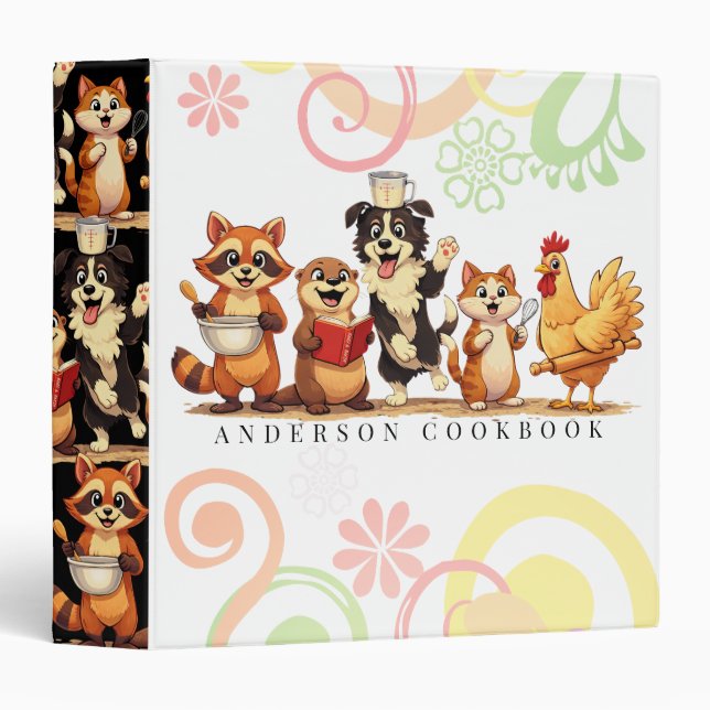 Cute animals baking utensils recipe cookbook 3 ring binder (Front/Spine)