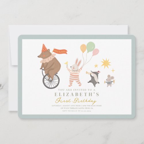 Cute Animals Band First Birthday Invitation