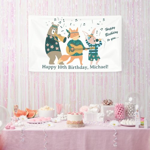 Cute Animals Bend Birthday  Banner