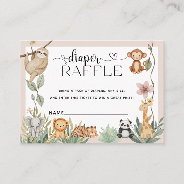Cute Animals Boho Baby Shower Diaper Raffle Enclosure Card (Front)