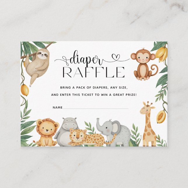 Cute Animals Boho Baby Shower Diaper Raffle Enclosure Card (Front)