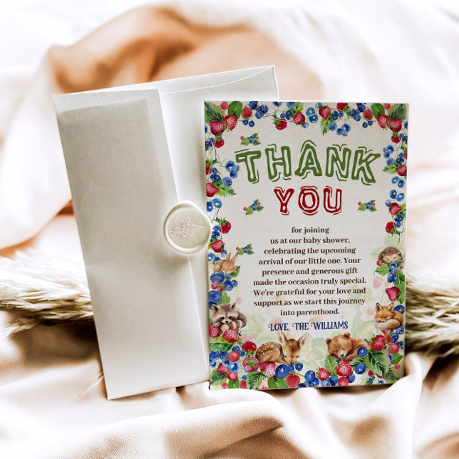 Cute Animals Botanical Berry Nature Baby Shower  Thank You Card (Creator Uploaded)