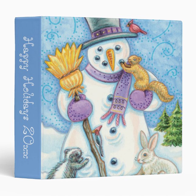 Cute Animals Building a Snowman for Christmas 3 Ring Binder (Front/Spine)