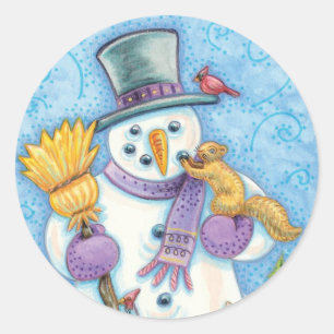 Cute Animals Building a Snowman for Christmas Classic Round Sticker