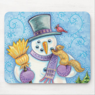 Cute Animals Building a Snowman for Christmas Mouse Pad