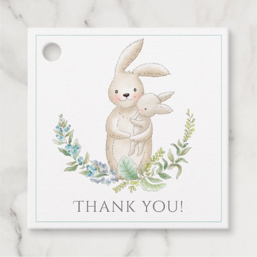 Cute Animals Bunny Personalized Green Baby Shower Favor Tags