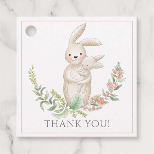 Cute Animals Bunny Pink Baby Shower Thank You Favor Tags