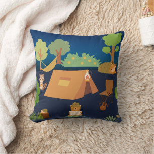 Cute Animals Camping Throw Pillow