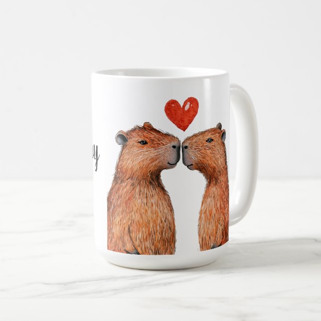 cute animals capybaras with hearts painted  coffee mug (Front Right)