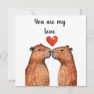 cute animals capybaras with hearts painted holiday card