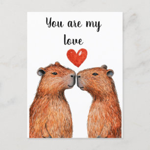 cute animals capybaras with hearts painted holiday postcard