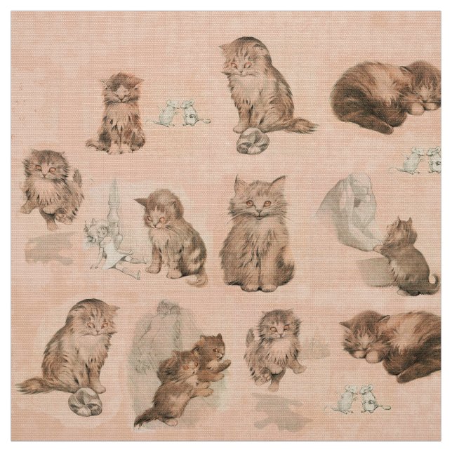 CUTE ANIMALS / CAT AND MOUSE STORIES IN PINK FABRIC (Swatch)