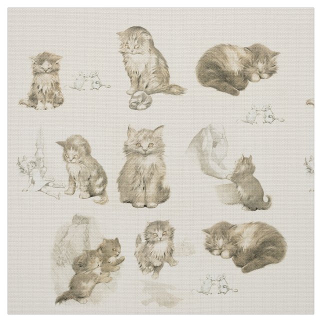CUTE ANIMALS / CAT AND MOUSE STORIES IN PINK FABRIC (Swatch)